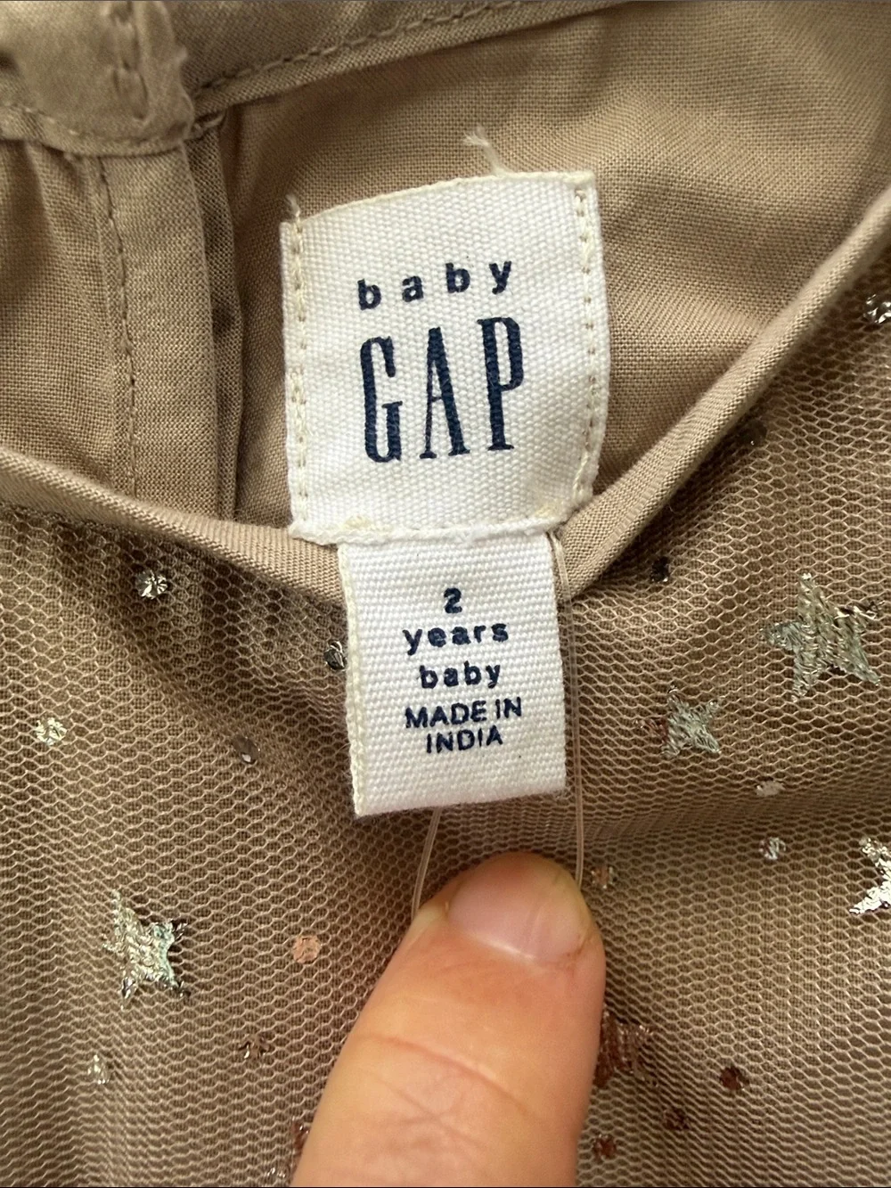New GAP Baby Star Print Tulle Dress in Taupe